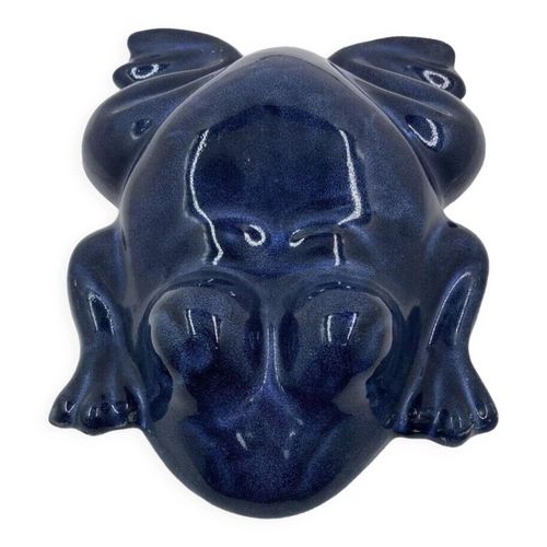 Grenouille dcorative en cramique bleu