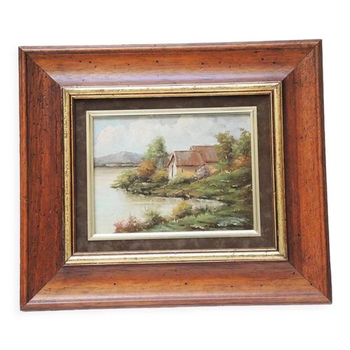Ancien tableau lhuile sign et encadr multicolore