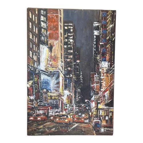 Huile sur carton taxis New York multicolore
