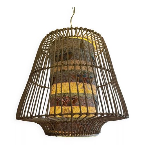 Suspension En Rotin Beige