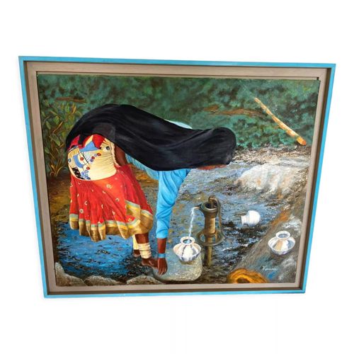 Peinture ethnique signe Herrerias de 2005 multicolore