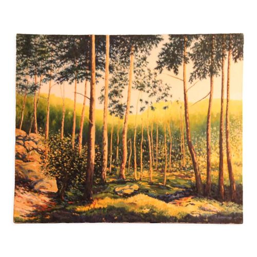 Tableau paysage impressioniste fort de fontainebleau vert