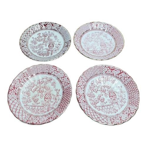 4 Coupelles Ou Soustasses En Porcelaine Allerttons Tokio Vintage Anglais Rouge