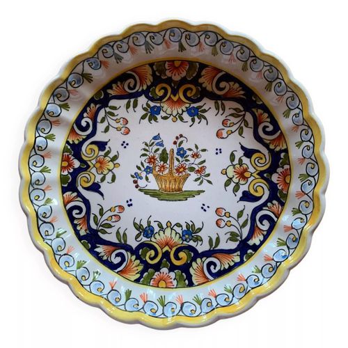 Assiette Ancienne En Vieux Rouen Bord Remont Multicolore