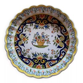 Assiette Ancienne En Vieux Rouen Bord Remont Multicolore