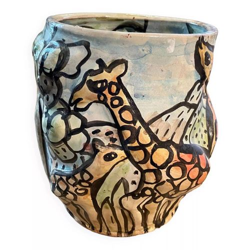 Vase girafe artiste contemporaine multicolore