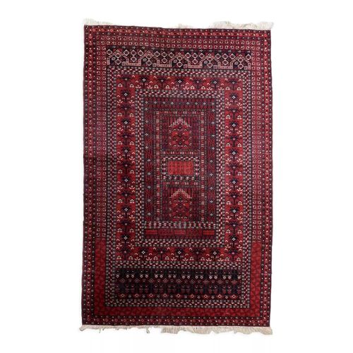 Handmade Turkmen Hachli Vintage Rug 142cm X 221cm 1960s Rouge