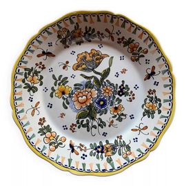 Magnifique Assiette Ancienne En Vieux Rouen Signe Multicolore