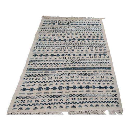 Tapis En Laine Naturelle 130x220cm Bleu