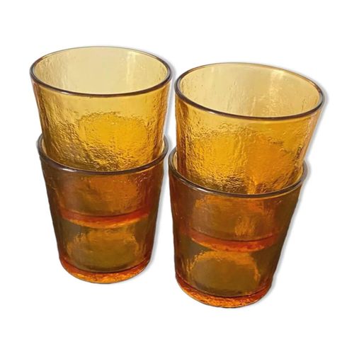 4 Verres En Verre Ambr Annes 70 Marron