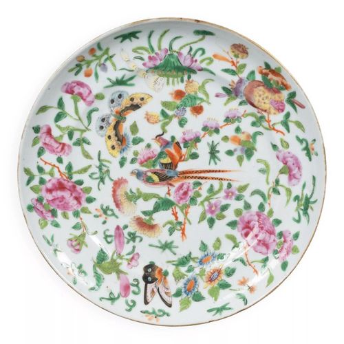 Assiette En Porcelaine Xixe Canton Dcor Floral Oiseaux Et Papillons Multicolore