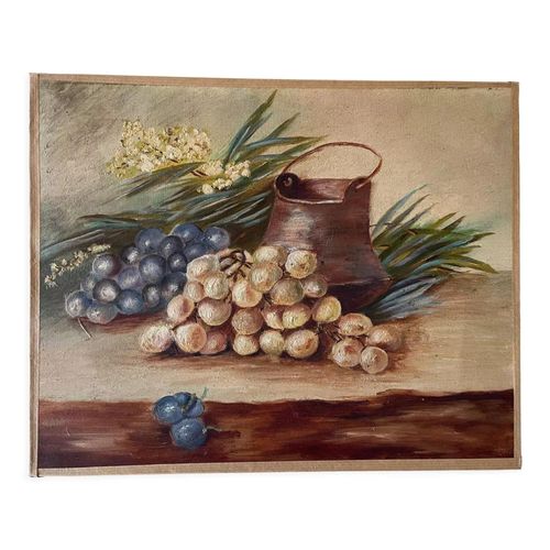 Nature morte aux raisins huile sur toile multicolore
