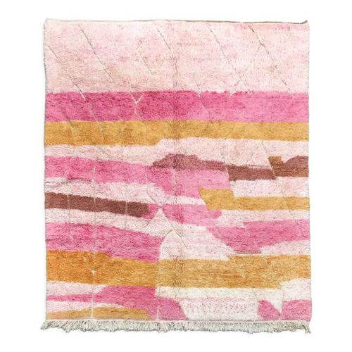 Tapis Berbre Marocain Beni Ouarain Rose Chin Motifs Colors Et Gravs 294x250cm Rose