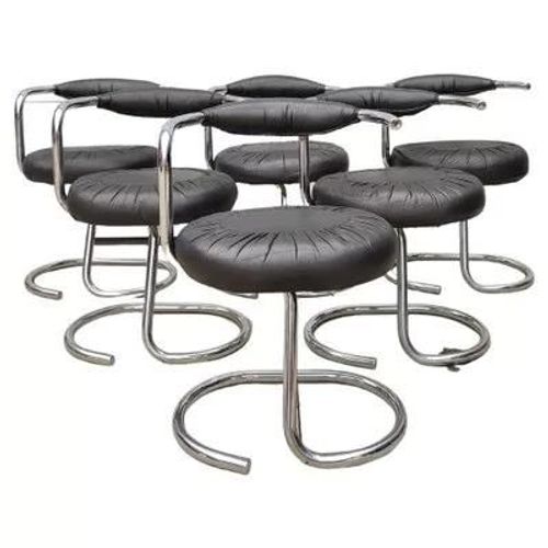 Set De 6 Chaises Cobra En Cuir Par Giotto Stoppino 1975 Noir