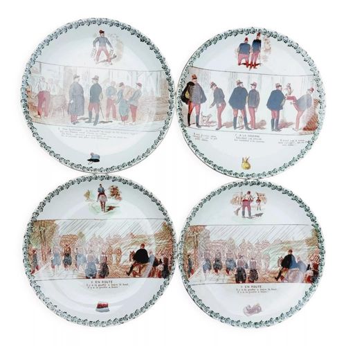 4 Assiettes Parlantes Militaria Hbc Multicolore