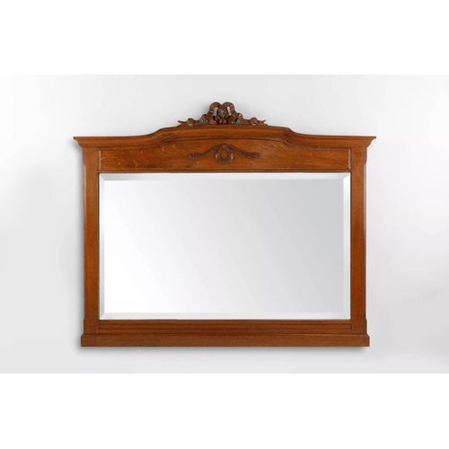 Miroir Art Dco en chne dcors sculpts et miroir facettes annes 1930 marron