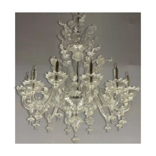 Lustre Vnitien En Verre De Murano Transparent 12 Bras De Lumire Vers 1900 Transparent