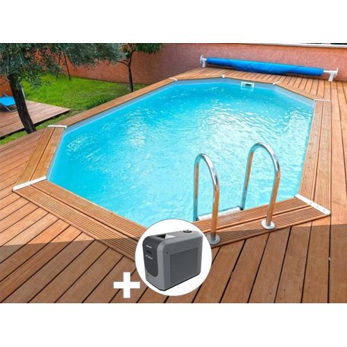 Kit piscine bois Ubbink Azura 4,90 x 3,55 x 1,30 m - Liner bleu + Poolican
