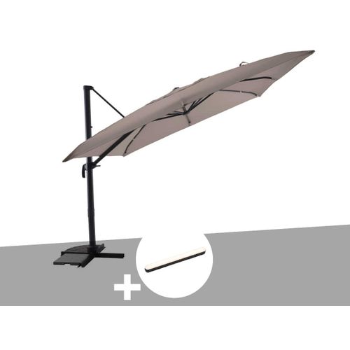 Parasol Déportée 3 X 3 M Inclinable 5 Positions Taupe + Lampe Led Aimantée - Jardideco