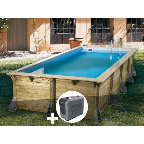Kit piscine bois Ubbink Azura 5,05 x 3,50 x 1,26 m - Liner bleu + Poolican