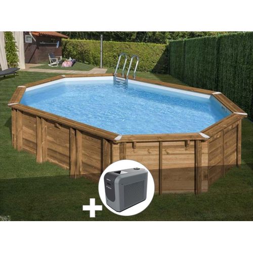 Kit piscine bois Gré Avocado 6,56 x 4,56 x 1,31 m + Poolican