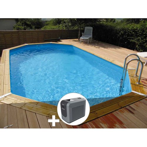Kit piscine bois Ubbink Océa 6,10 x 4,00 x 1,30 m - Liner bleu + Poolican