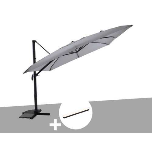 Parasol Déportée 3 X 3 M Inclinable 5 Positions Gris Clair + Lampe Led Aimantée - Jardideco