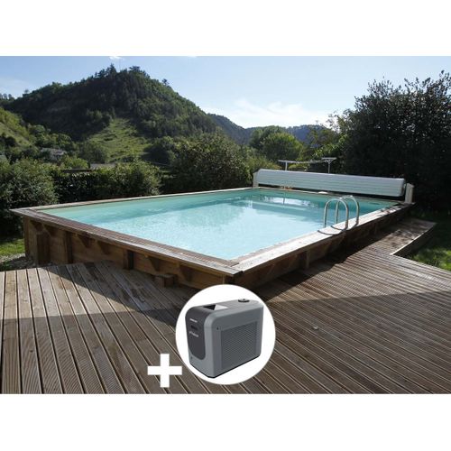 Kit piscine bois Ubbink Linéa 6,50 x 3,50 x 1,40 m - Liner gris + Poolican