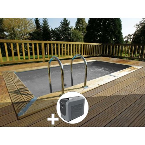 Kit piscine bois Ubbink Linéa UrbanPool 4,50 x 2,50 x 1,40 m - Liner gris + Poolican