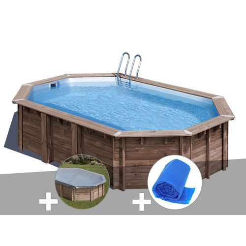 Kit piscine bois Gré Macadamia 6,32 x 3,35 x 1,30 m + Bâche hiver + Bâche à bulles