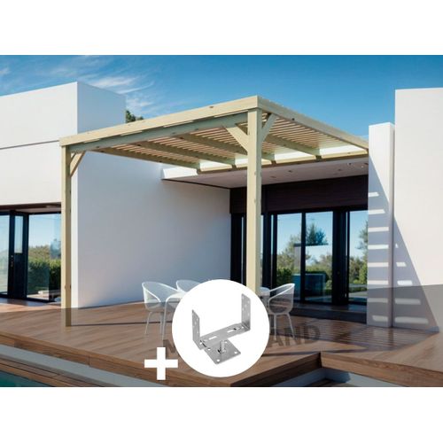 Pergola Adossée En Bois Montpellier 500 X 400 Cm + 3 Supports Surélevés - Maderland