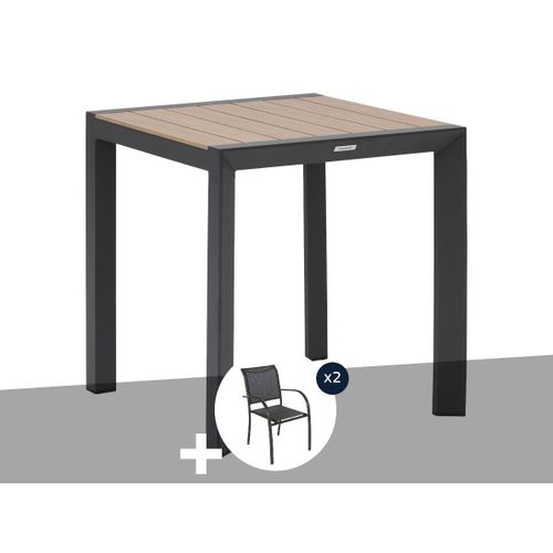 Table De Jardin Carrée Alu Evasion 2 Places Effet Bois + 2 Fauteuils Piazza - Hespéride
