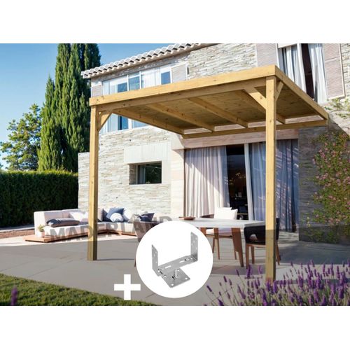 Pergola Adossée En Bois Rennes 400 X 400 Cm + 2 Supports - Maderland