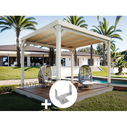 Pergola En Bois Strasbourg Avec Toit 400 X 400 Cm + 4 Supports - Maderland