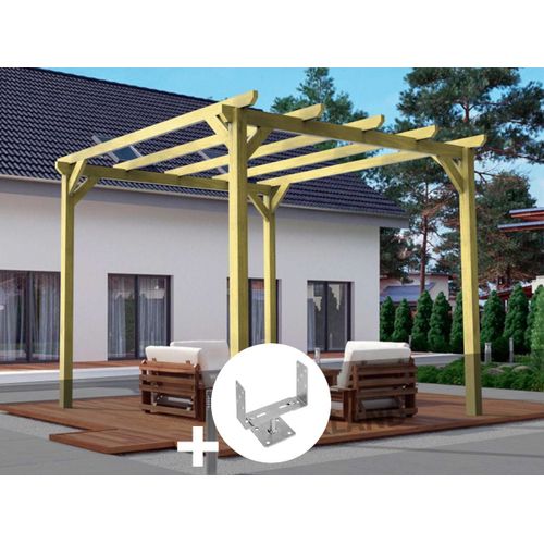 Pergola Massive En Bois Le Havre 420 X 420 Cm + 4 Supports Surélevés - Maderland