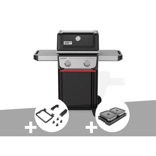 Barbecue à gaz Spirit E-210 + Set d'accessoires clipsables Weber Works + Kit de préparation et de service - Weber