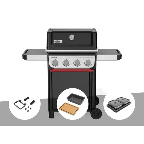 Barbecue à gaz Spirit E-410 + Set d'accessoires clipsables Weber Works + Bac et planche à découper Weber Works+ Kit de préparation et de service - Weber