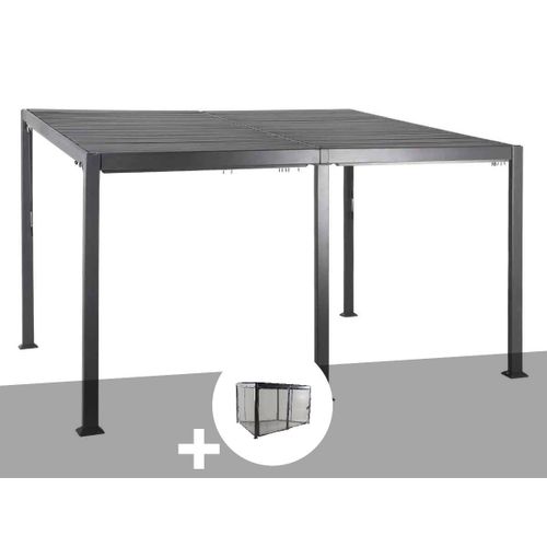 Pergola Bioclimatique Avila 4 X 3 M Graphite En Aluminium + 6 Moustiquaires - Hespéride