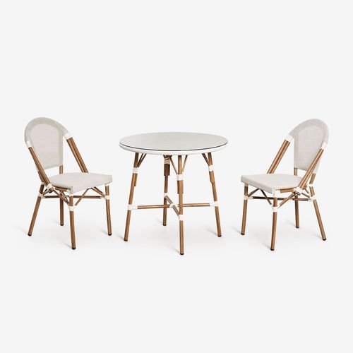 Ensemble Table Ronde Ø80 Cm Et 2 Chaises De Salle À Manger Empilables En Aluminium Brielle Bistro Blanc Gardenia