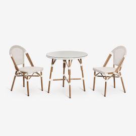 Ensemble Table Ronde Ø80 Cm Et 2 Chaises De Salle À Manger Empilables En Aluminium Brielle Bistro Blanc Gardenia