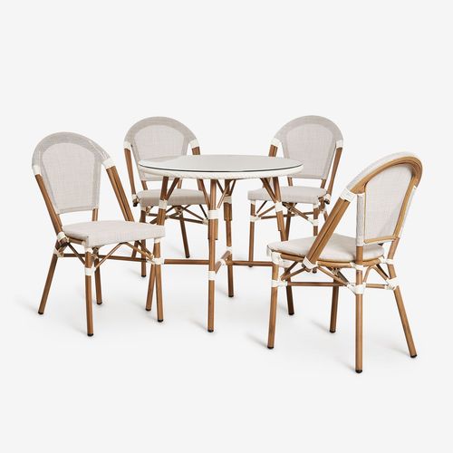 Ensemble Table Ronde Ø80 Cm Et 4 Chaises De Salle À Manger Empilables En Aluminium Brielle Bistro Blanc Gardenia