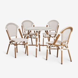 Ensemble Table Ronde Ø80 Cm Et 4 Chaises De Salle À Manger Empilables En Aluminium Brielle Bistro Blanc Gardenia