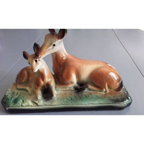 Ancienne Sculpture Biche Et Son Petit- Signée A Biagioni (1931-2015)