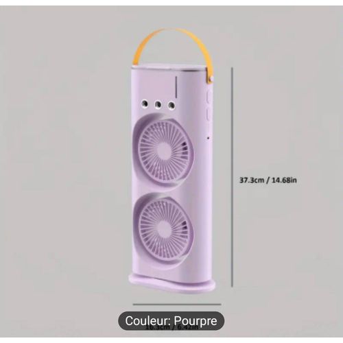 EFGHONG Climatiseur portable alimenté par USB avec double puissance du vent, batterie au lithium rechargeable de 3000mAh, trois humidificateurs à pulvérisation, moteur à aimant permanent à huit c?urs,