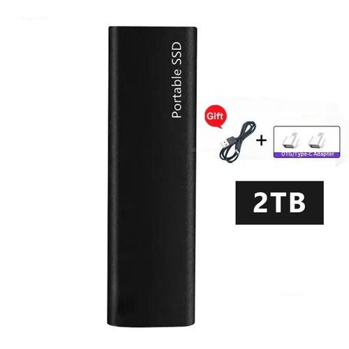 Disque dur externe Portable SSD 1 to 2 to, disque SSD haute vitesse, dispositif de stockage USB3.1 type-c pour ordinateur Portable/ordinateur de bureau/Mac/PC 64 go-Noir 2TB64GB