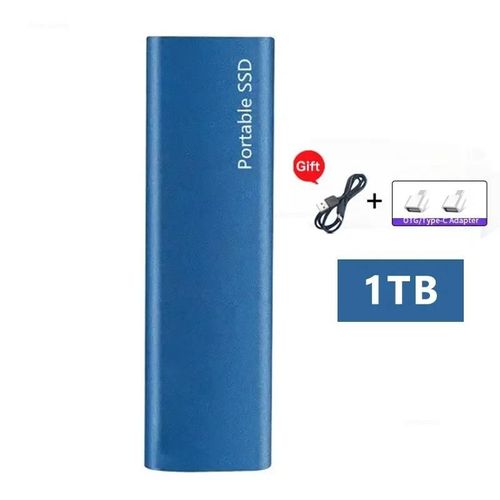 Disque dur externe Portable SSD 1 to 2 to, disque SSD haute vitesse, dispositif de stockage USB3.1 type-c pour ordinateur Portable/ordinateur de bureau/Mac/PC 64 go-Bleu 1TB64GB