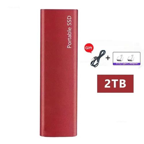 Disque dur externe Portable SSD 1 to 2 to, disque SSD haute vitesse, dispositif de stockage USB3.1 type-c pour ordinateur Portable/ordinateur de bureau/Mac/PC 64 go-Rouge 2TB64GB