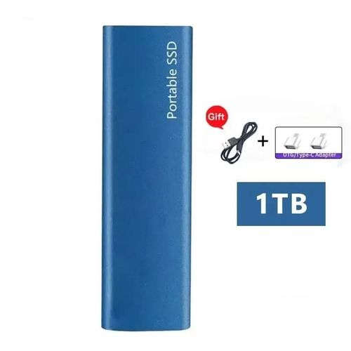 Disque dur externe Portable SSD 1 to 2 to, disque SSD haute vitesse, dispositif de stockage USB3.1 type-c pour ordinateur Portable/ordinateur de bureau/Mac/PC 64 go-Bleu 1TB
