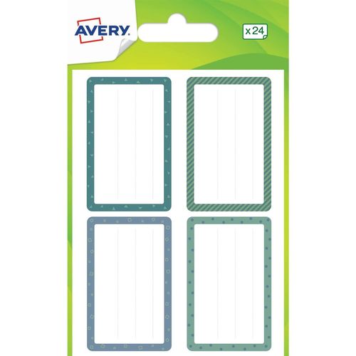 Avery 24 Étiquettes Scolaires Motifs Bleus Et Verts - 36 X 56 Mm