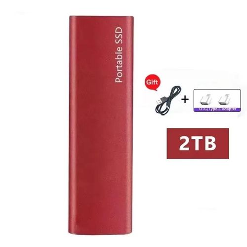 Disque dur externe Portable SSD 1 to 2 to, disque SSD haute vitesse, dispositif de stockage USB3.1 type-c pour ordinateur Portable/ordinateur de bureau/Mac/PC 64 go-Rouge 2TB